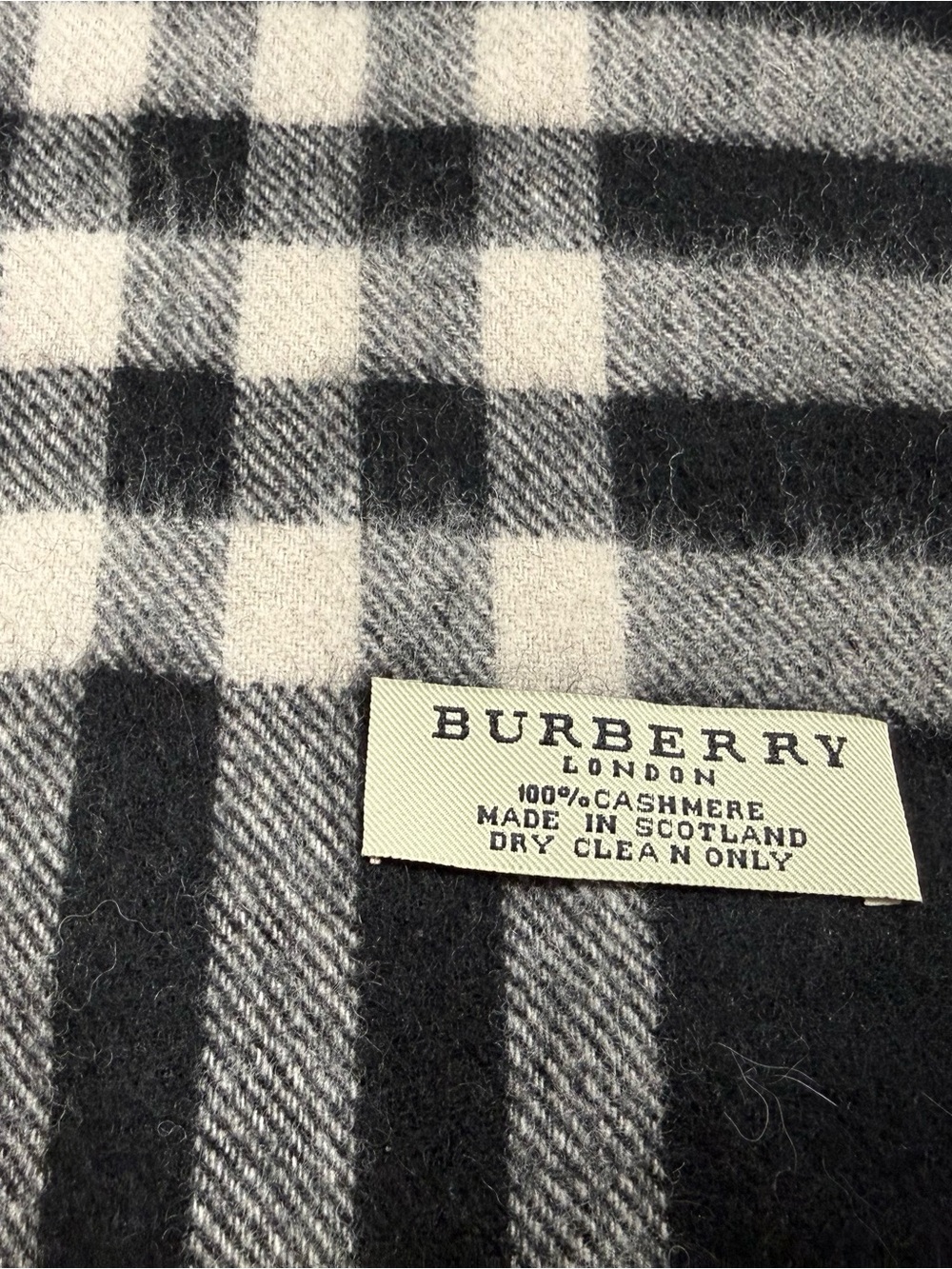 Burberry Black & Cream Plaid Cashmere Scarf